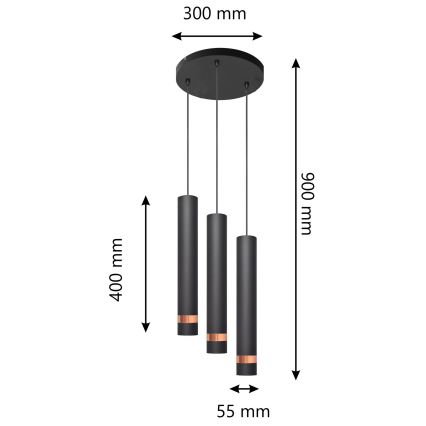 LED Lustr na lanku TUBA 3xGU10/4,8W/230V černá/měděná