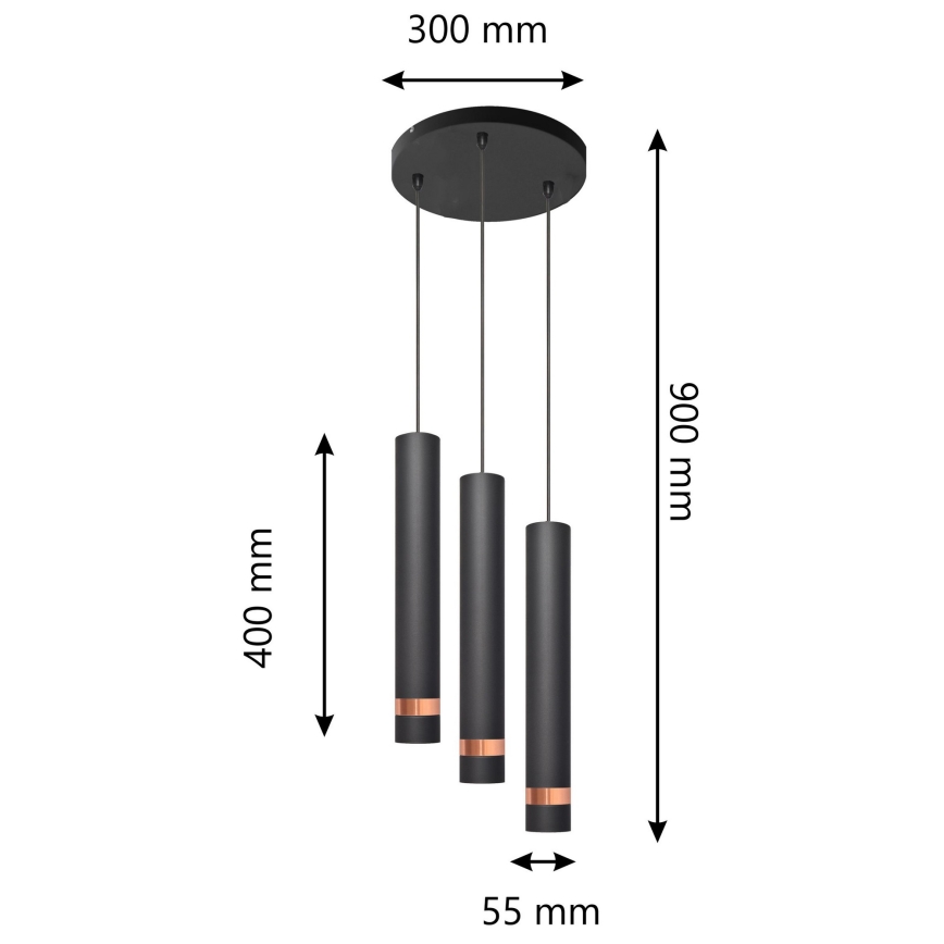 LED Lustr na lanku TUBA 3xGU10/4,8W/230V černá/měděná