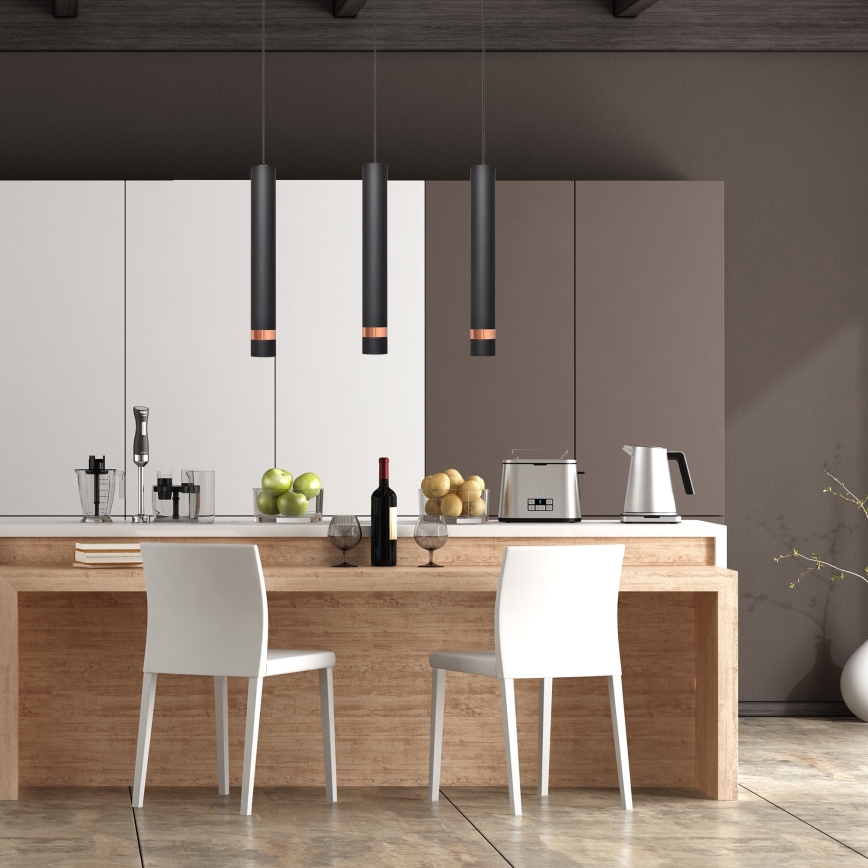 LED Lustr na lanku TUBA 3xGU10/4,8W/230V černá/měděná