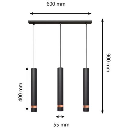 LED Lustr na lanku TUBA 3xGU10/4,8W/230V černá/měděná