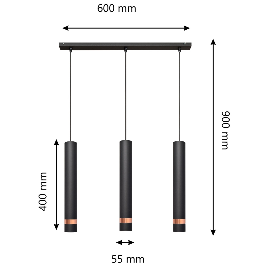 LED Lustr na lanku TUBA 3xGU10/4,8W/230V černá/měděná