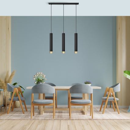 LED Lustr na lanku TUBA 3xGU10/4,8W/230V černá/zlatá
