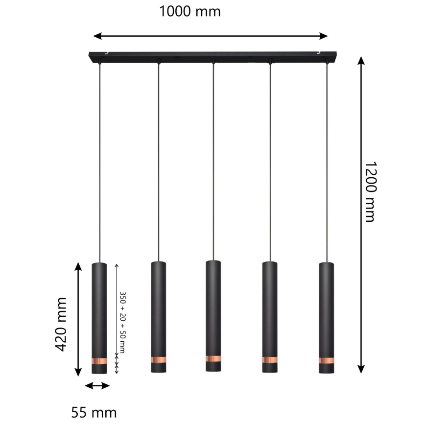 LED Lustr na lanku TUBA 5xGU10/6,5W/230V černá/měděná