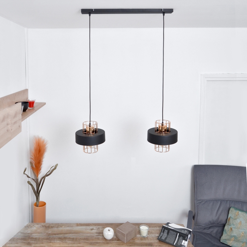 LED Lustr na lanku VOLTA 2xE27/15W/230V černá/rose gold