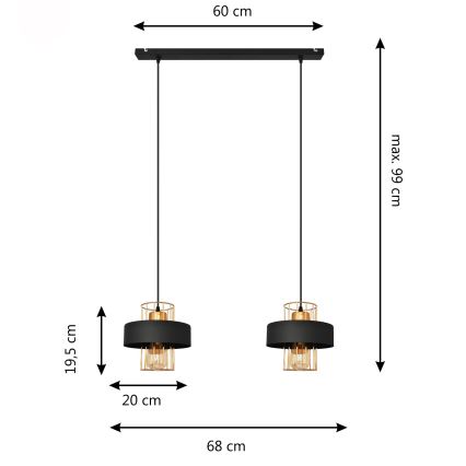 LED Lustr na lanku VOLTA 2xE27/15W/230V černá/rose gold