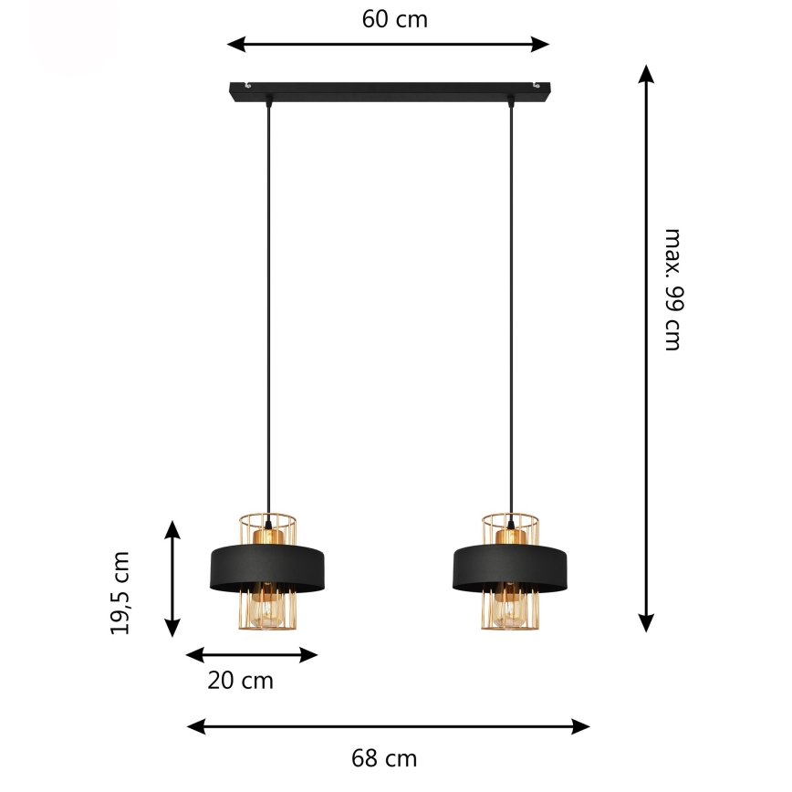 LED Lustr na lanku VOLTA 2xE27/15W/230V černá/rose gold