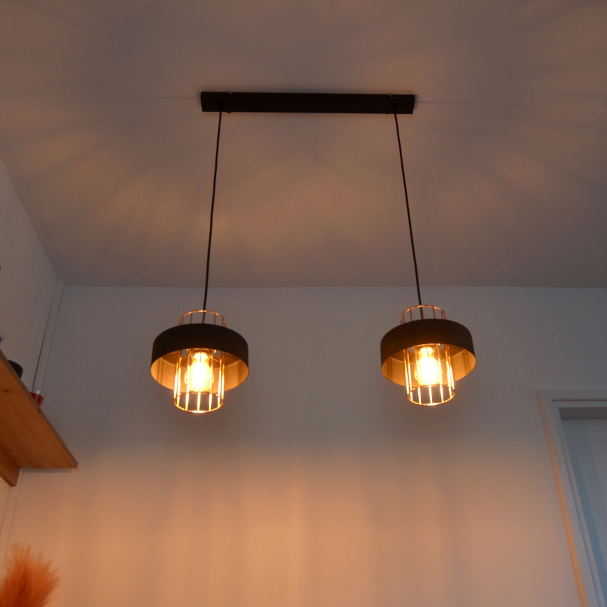 LED Lustr na lanku VOLTA 2xE27/15W/230V černá/zlatá