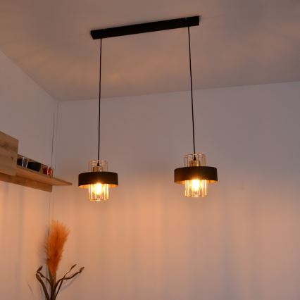 LED Lustr na lanku VOLTA 2xE27/15W/230V černá/zlatá