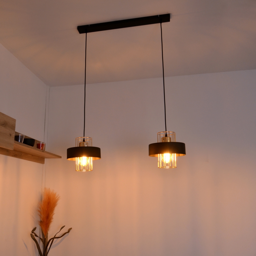 LED Lustr na lanku VOLTA 2xE27/15W/230V černá/zlatá