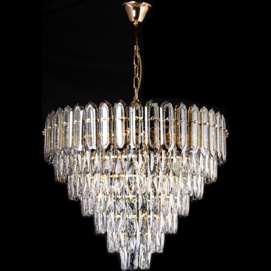 LED Lustr na řetězu 11xE27/60W/230V + 7xLED/6W pr. 60 cm zlatá