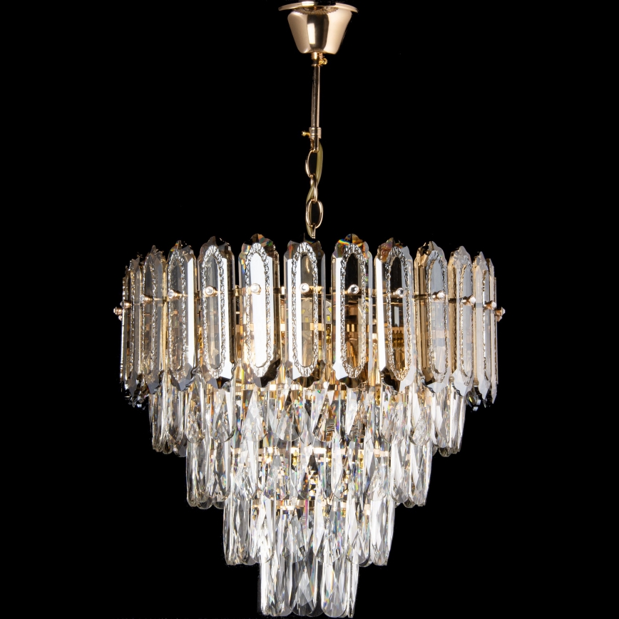 LED Lustr na řetězu 7xE27/60W/230V + 4xLED/6W pr. 40 cm zlatá