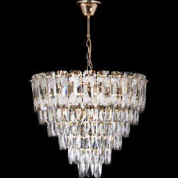 LED Lustr na řetězu 9xE27/60W/230V + 6xLED/6W pr. 50 cm zlatá