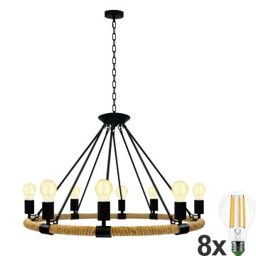 LED Lustr na řetězu ROPE ARTHUR 8xE27/6W/230V