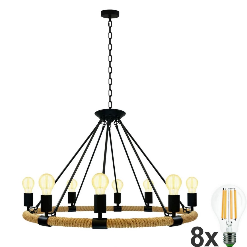 LED Lustr na řetězu ROPE ARTHUR 8xE27/6W/230V