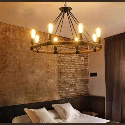 LED Lustr na řetězu ROPE ARTHUR 8xE27/6W/230V