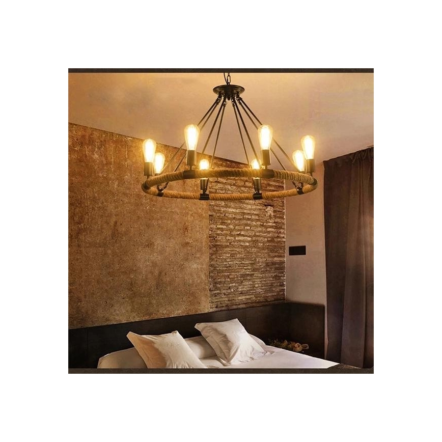 LED Lustr na řetězu ROPE ARTHUR 8xE27/6W/230V