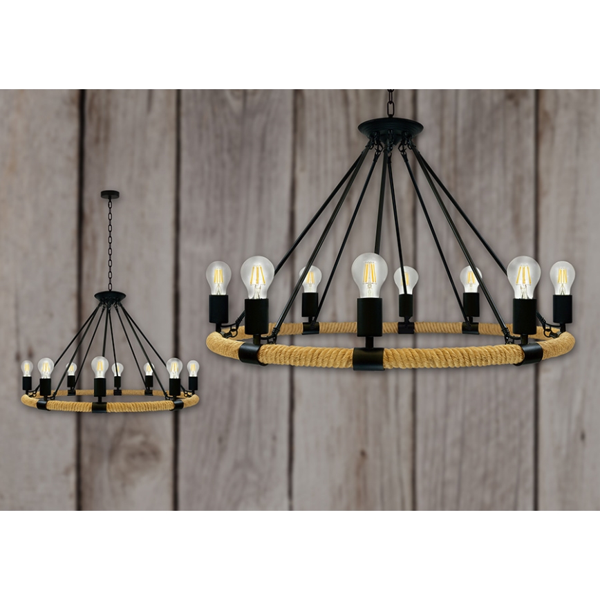 LED Lustr na řetězu ROPE ARTHUR 8xE27/6W/230V