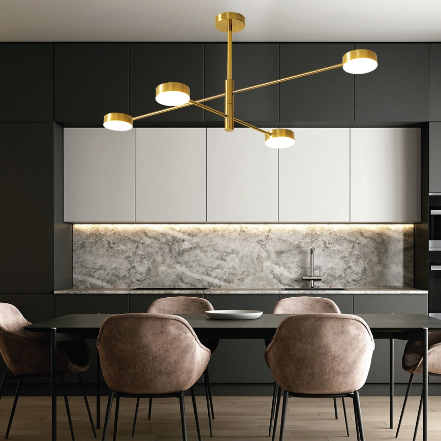 LED Lustr na tyči 4xLED/12W/230V 4000K zlatá