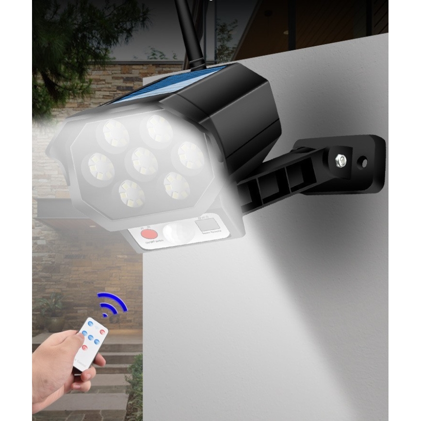 LED Maketa bezpečnostní kamery se senzorem a se solárním panelem LED/5W/5,5V IP65 + dálkové ovládání