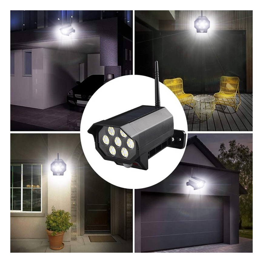 LED Maketa bezpečnostní kamery se senzorem a se solárním panelem LED/5W/5,5V IP65 + dálkové ovládání