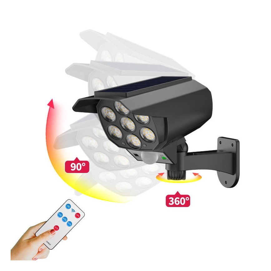 LED Maketa bezpečnostní kamery se senzorem a se solárním panelem LED/5W/5,5V IP65 + dálkové ovládání