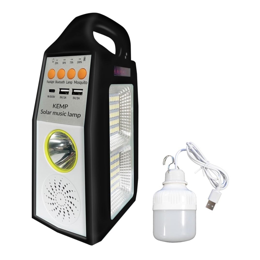 LED Multifunkční solární lampa s reproduktorem a powerbankou LED/5W/7200 mAh IP65