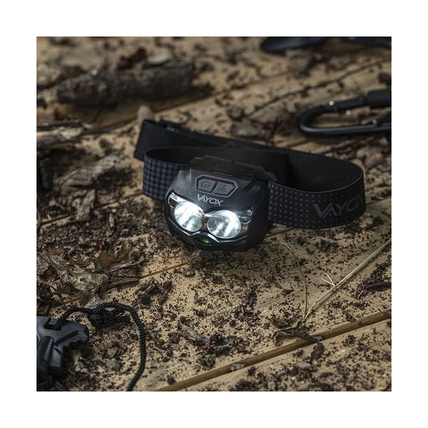 LED Stmívatelná nabíjecí čelovka se senzorem a červeným světlem 2xLED/5W/5V/3xAAA IP65 500 lm 1200 mAh