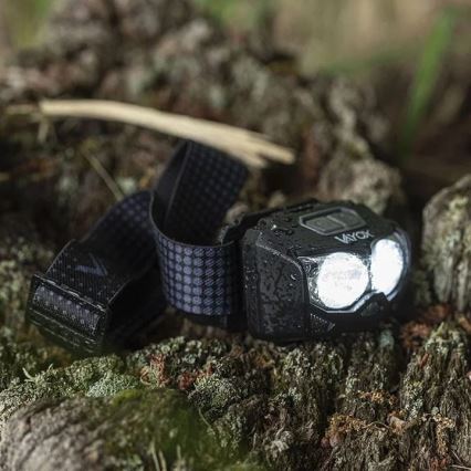 LED Stmívatelná nabíjecí čelovka se senzorem a červeným světlem 2xLED/5W/5V/3xAAA IP65 500 lm 1200 mAh
