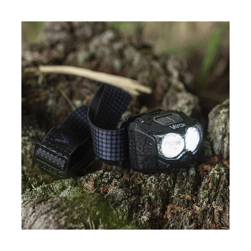 LED Stmívatelná nabíjecí čelovka se senzorem a červeným světlem 2xLED/5W/5V/3xAAA IP65 500 lm 1200 mAh