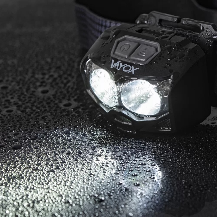 LED Stmívatelná nabíjecí čelovka se senzorem a červeným světlem 2xLED/5W/5V/3xAAA IP65 500 lm 1200 mAh