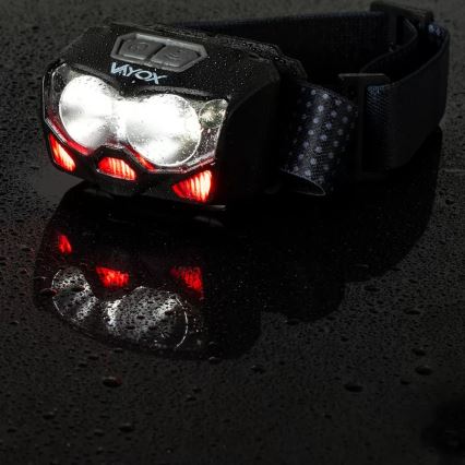 LED Stmívatelná nabíjecí čelovka se senzorem a červeným světlem 2xLED/5W/5V/3xAAA IP65 500 lm 1200 mAh