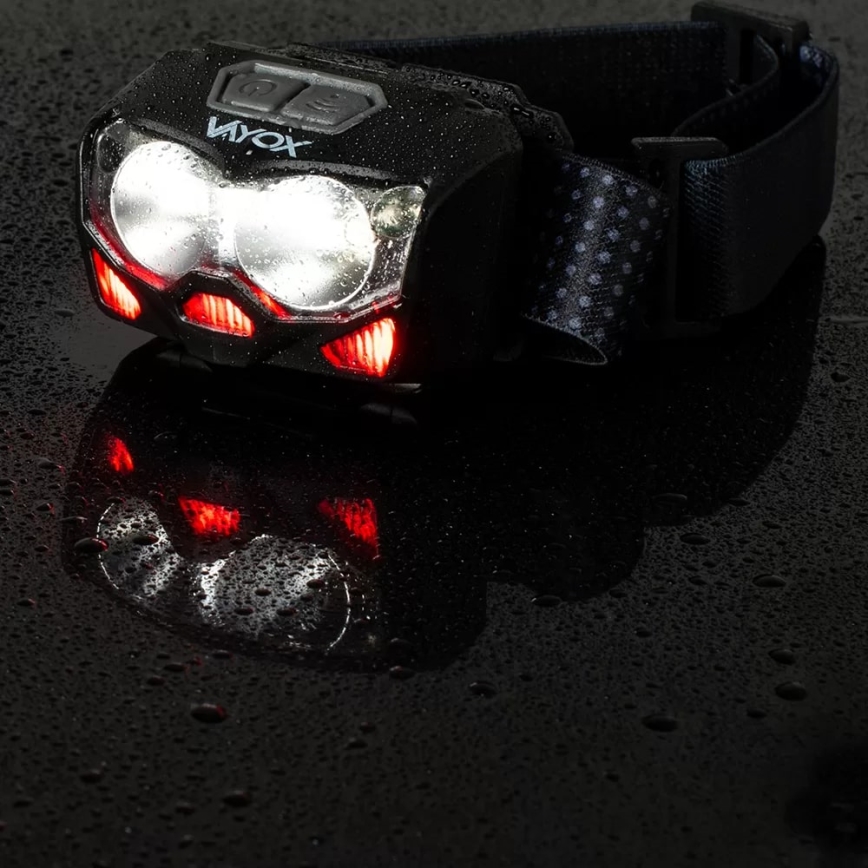 LED Stmívatelná nabíjecí čelovka se senzorem a červeným světlem 2xLED/5W/5V/3xAAA IP65 500 lm 1200 mAh