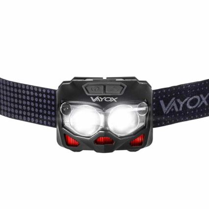LED Stmívatelná nabíjecí čelovka se senzorem a červeným světlem 2xLED/5W/5V/3xAAA IP65 500 lm 1200 mAh