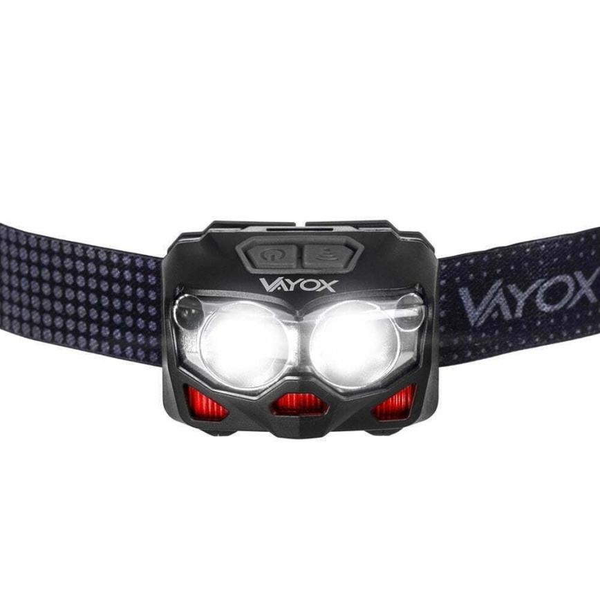 LED Stmívatelná nabíjecí čelovka se senzorem a červeným světlem 2xLED/5W/5V/3xAAA IP65 500 lm 1200 mAh