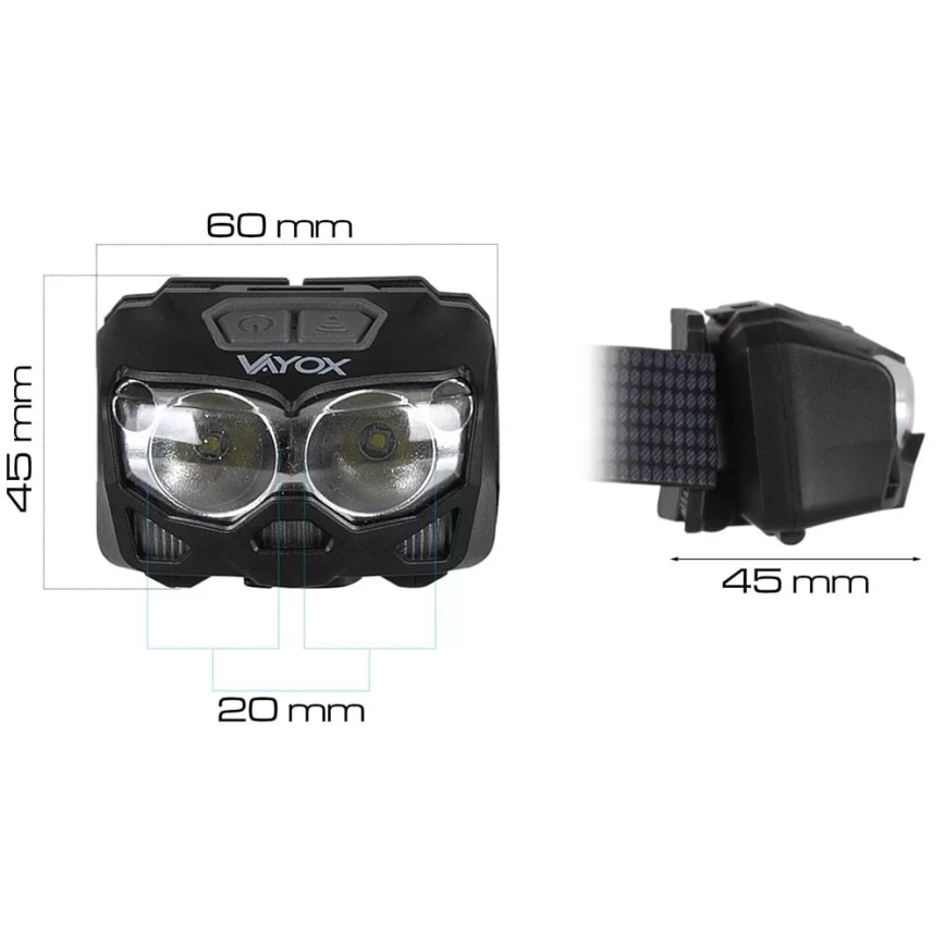 LED Stmívatelná nabíjecí čelovka se senzorem a červeným světlem 2xLED/5W/5V/3xAAA IP65 500 lm 1200 mAh