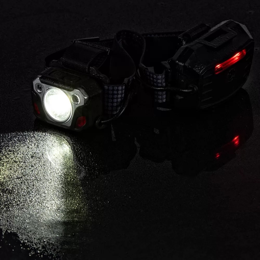 LED Stmívatelná nabíjecí čelovka se senzorem s funkcí powerbanky a červeným světlem LED/10W/5V IP44 1200 lm 4000 mAh