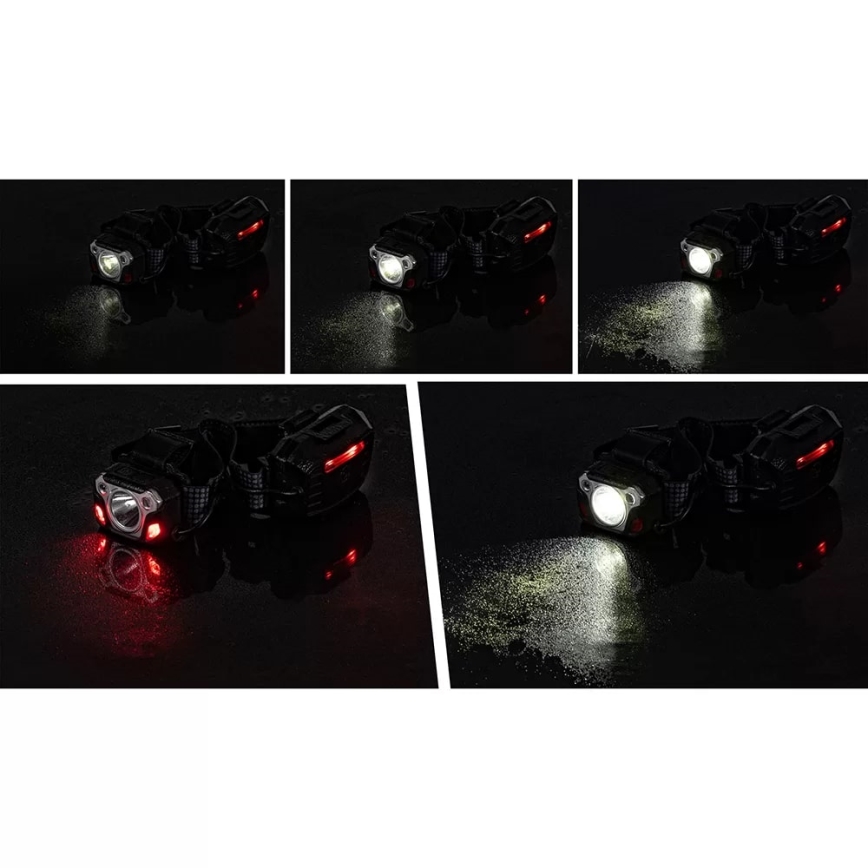 LED Stmívatelná nabíjecí čelovka se senzorem s funkcí powerbanky a červeným světlem LED/10W/5V IP44 1200 lm 4000 mAh