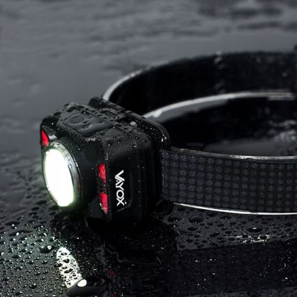 LED Stmívatelná nabíjecí čelovka se senzorem a červeným světlem LED/15W/5V IP66 430 lm 1800 mAh
