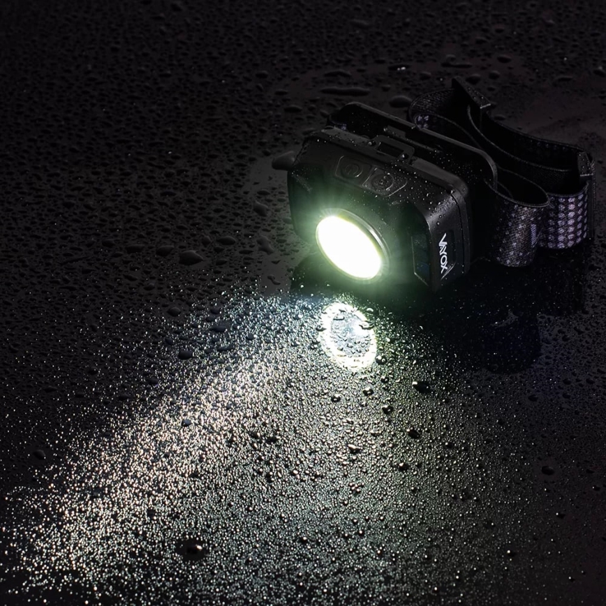 LED Stmívatelná nabíjecí čelovka se senzorem a červeným světlem LED/15W/5V IP66 430 lm 1800 mAh