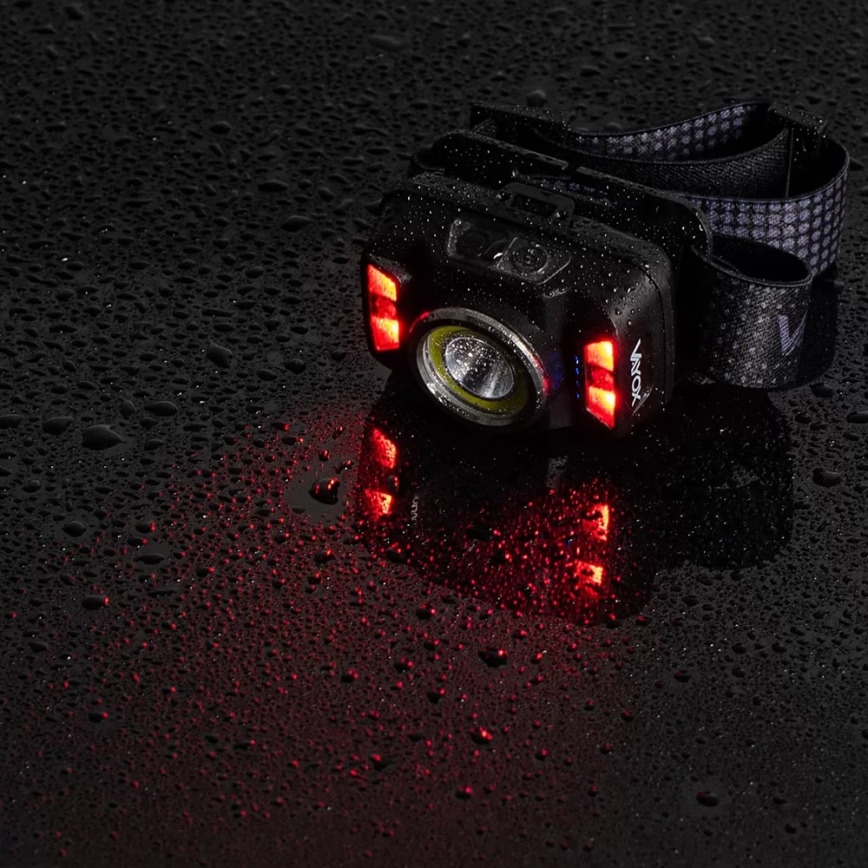 LED Stmívatelná nabíjecí čelovka se senzorem a červeným světlem LED/15W/5V IP66 430 lm 1800 mAh