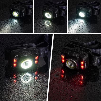 LED Stmívatelná nabíjecí čelovka se senzorem a červeným světlem LED/15W/5V IP66 430 lm 1800 mAh