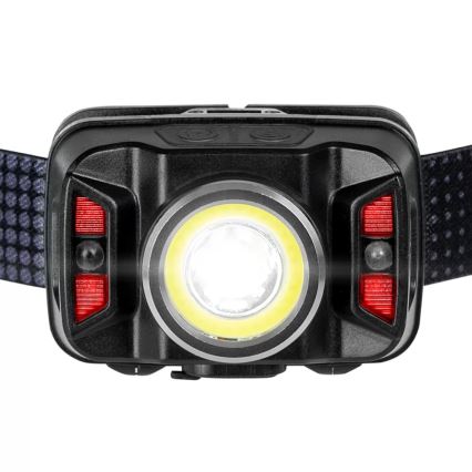 LED Stmívatelná nabíjecí čelovka se senzorem a červeným světlem LED/15W/5V IP66 430 lm 1800 mAh