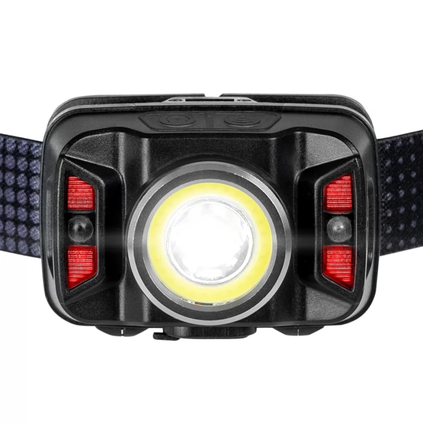 LED Stmívatelná nabíjecí čelovka se senzorem a červeným světlem LED/15W/5V IP66 430 lm 1800 mAh