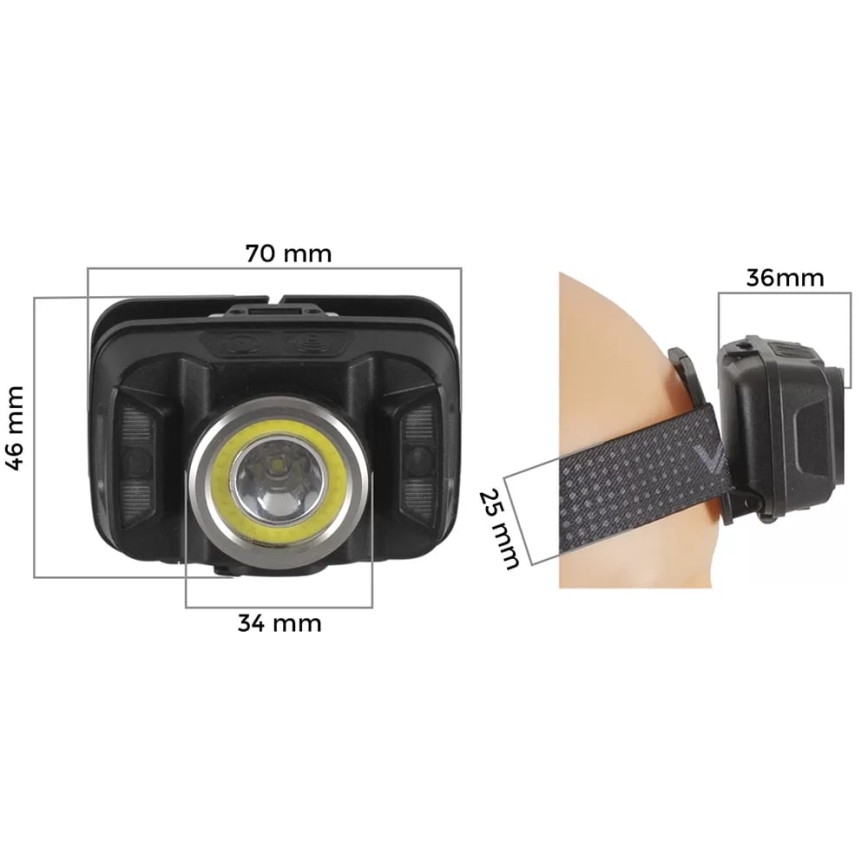 LED Stmívatelná nabíjecí čelovka se senzorem a červeným světlem LED/15W/5V IP66 430 lm 1800 mAh