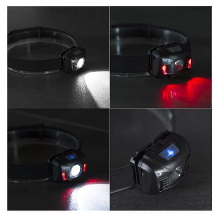 LED Stmívatelná nabíjecí čelovka se senzorem a červeným světlem LED/3W/5V IP66 100 lm 1200 mAh