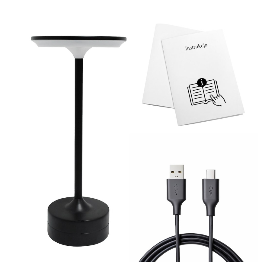 LED Nabíjecí dotyková stolní lampa TAVOLO LED/2,5W/5V 2400 mAh 3000-6000K černá