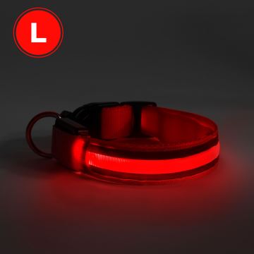 LED Nabíjecí obojek 45-52 cm 1xCR2032/5V/40 mAh červená