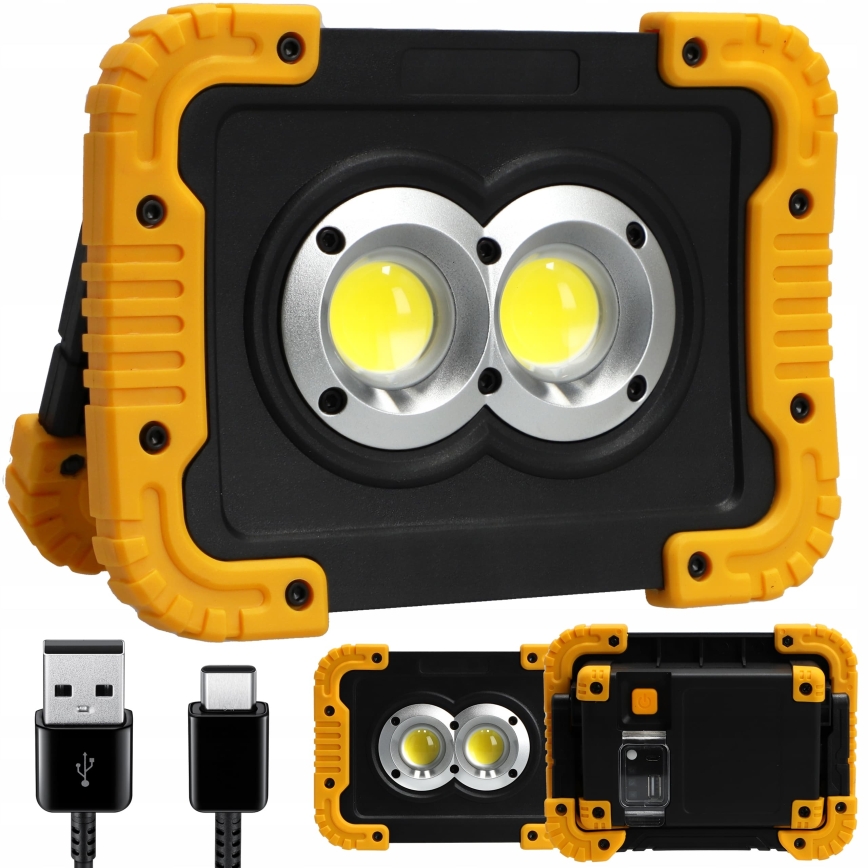 LED Nabíjecí reflektor s funkcí powerbanky LED/20W/5V 4400 mAh IP44 černá/žlutá