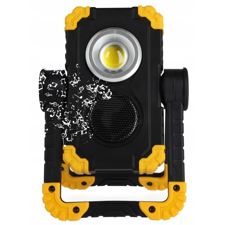 LED Nabíjecí reflektor s reproduktorem s funkcí powerbanky LED/10W/5V 4400 mAh IP44 černá/žlutá