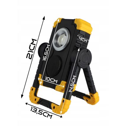 LED Nabíjecí reflektor s reproduktorem s funkcí powerbanky LED/10W/5V 4400 mAh IP44 černá/žlutá
